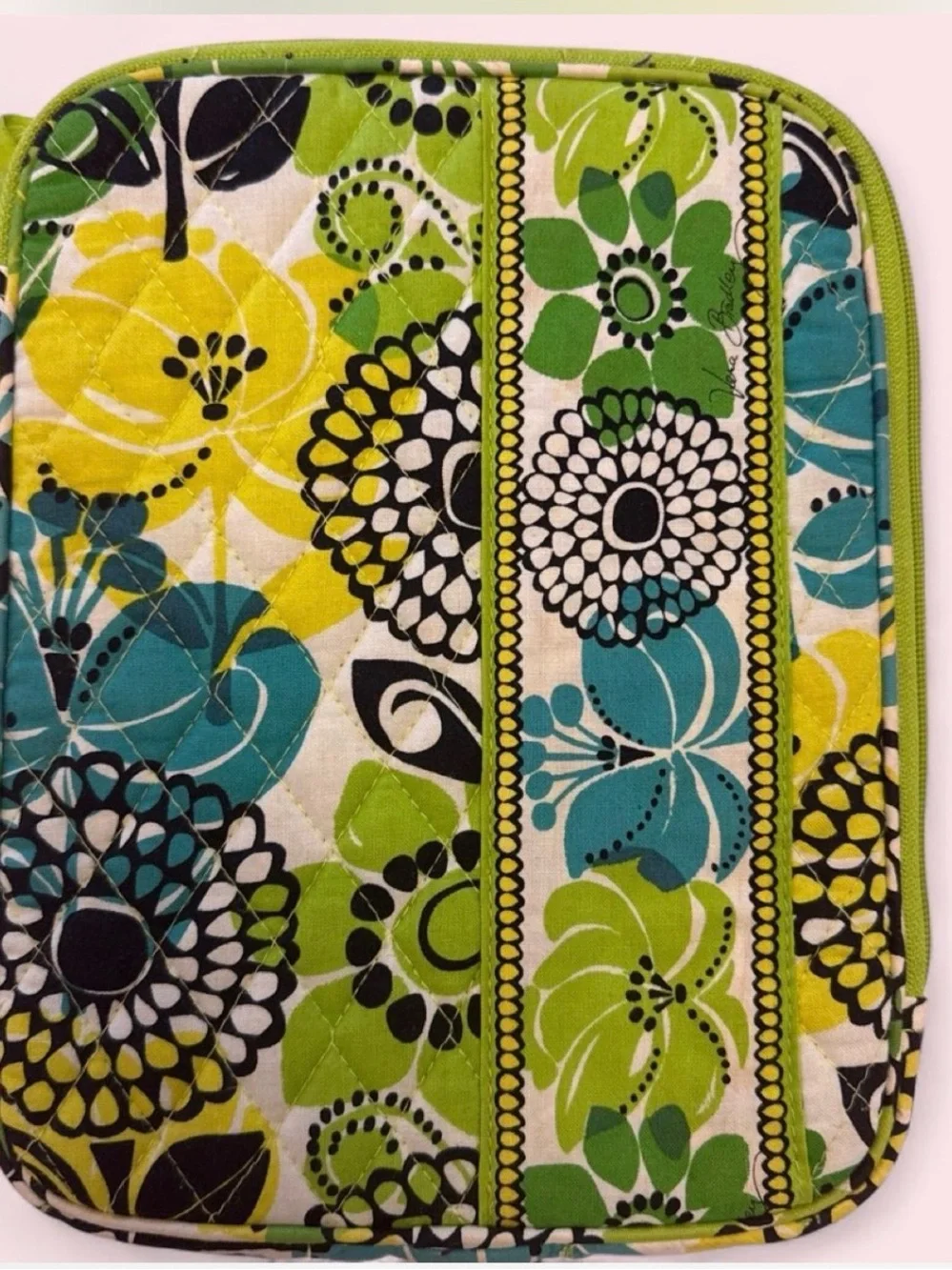 Vera Bradley Floral Zip Pouch - Green, Teal, Black Table/ IPad Case